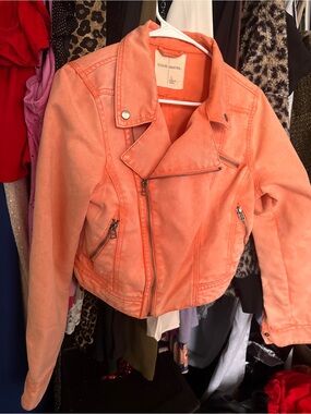 Sound & Matter Coral-Peach Jean Moto Jacket